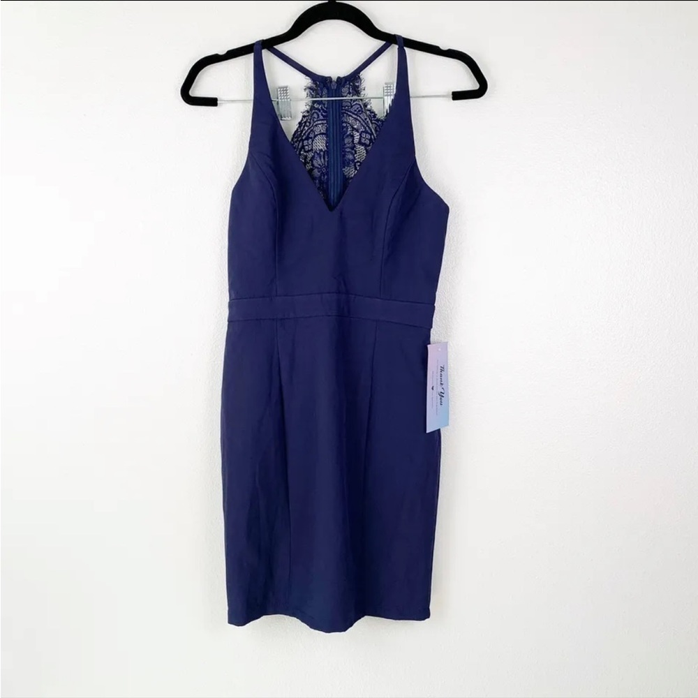 MANIJU Womens Mini Dress‎ Lace Back Navy Sz M